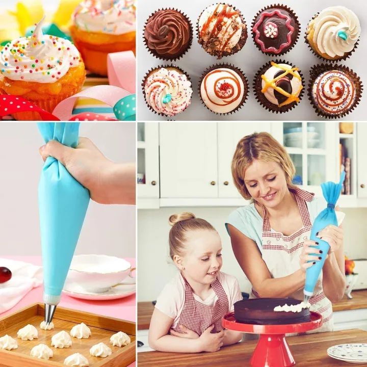 Cakeware 15 Piece Cake Decorating Set Frosting Icing Piping Bag Tips With Steel Nozzles